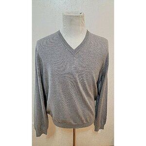 BLOOMINGDALE'S MEN' STORE MERINO WOOL GRAY V-NECK PULLOVER SWEATER SIZE XL # 414